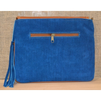 Torebka ze skóry etno w niebieskim kolorze  z koralikami mullo .